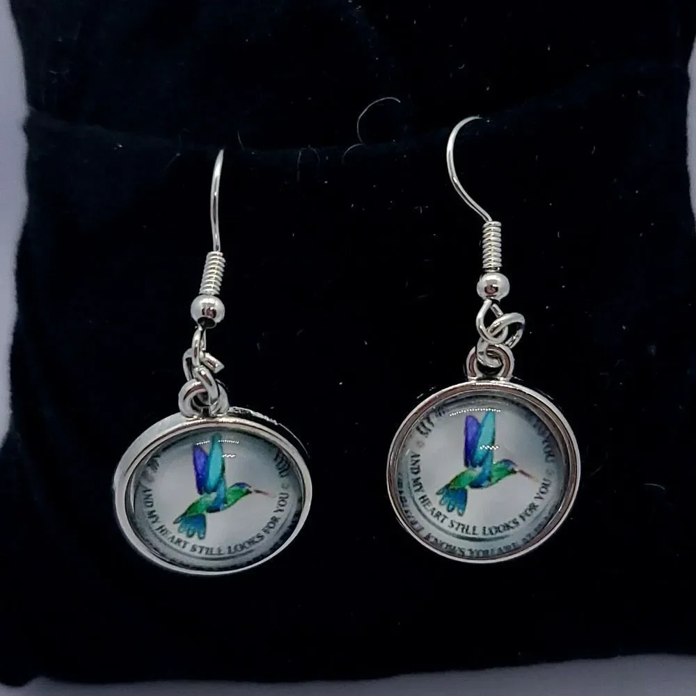 Hummingbird Memorial Jewelry Set Necklace Bracelet Earrings Sympathy Gift